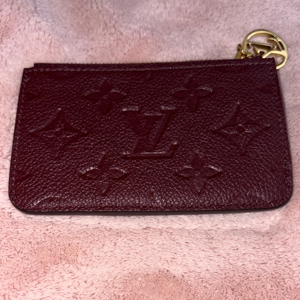 Louis Vuitton Burgundy Embossed Monogram Zippy Card Pouch with Gold Charm